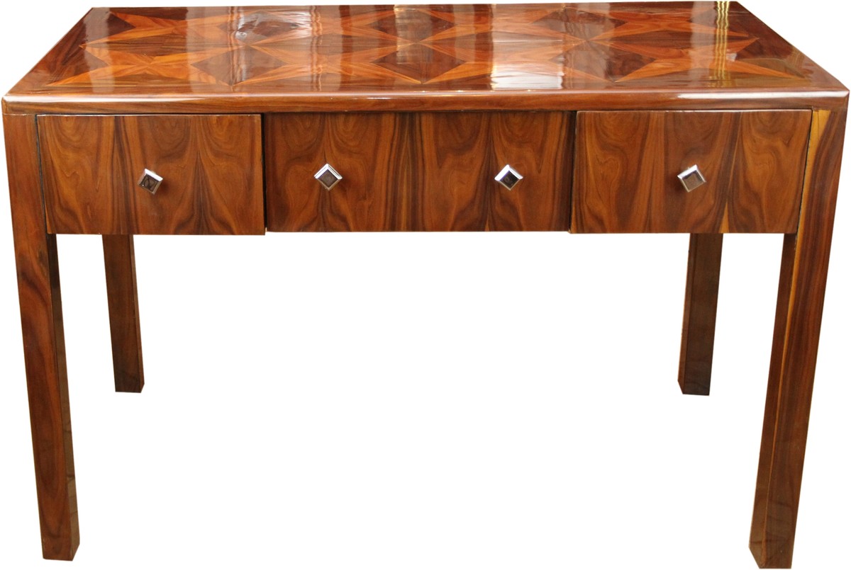 Casa Padrino Art Deco Sekretär Braun Intarsien 129 x 66 x H86 mit 3 Schubladen - Designer Schreibtisch