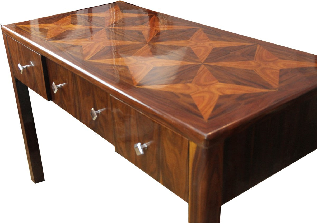 Casa Padrino Art Deco Sekretär Braun Intarsien 129 x 66 x H86 mit 3 Schubladen - Designer Schreibtisch