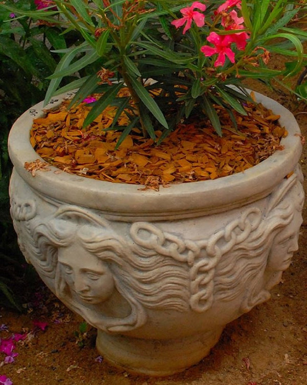 Casa Padrino vaso da fiori Art Nouveau grigio Ø 56 x A. 47 cm - Vaso per piante rotondo - Decorazione per Giardino e Terrazza in stile Barocco e Art Nouveau
