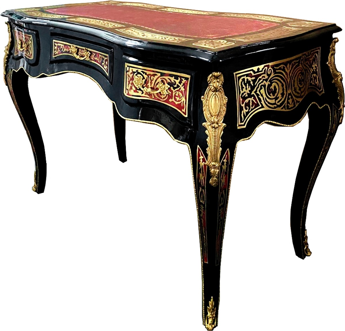 Casa Padrino Barock Boulle Sekretär im französischen Stil Schwarz / Rot / Gold  120 cm - Handgefertigter Antik Stil Schreibtisch - Barock Büro Möbel