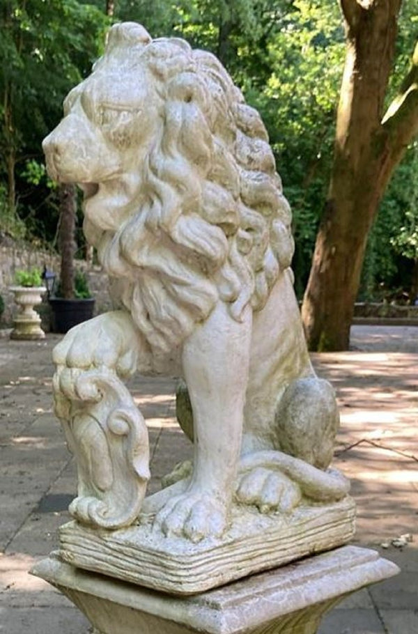 Casa Padrino escultura de decoración de jardín barroco león blanco 28 x 45 x A. 72 cm - Magnífica figura de decoración de jardín - Accesorios de Decoración Jardín y Terraza