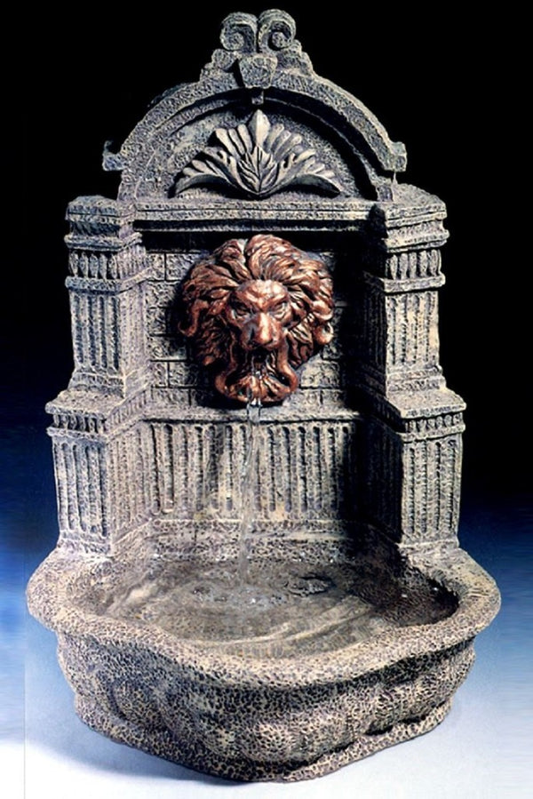 Casa Padrino mini fontana a muro barocco leone grigio H. 31 cm - Fontana da Giardino in Stile Barocco
