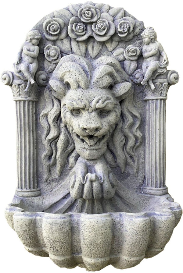 Casa Padrino Fontana da Parete Barocca Leone Grigio Antico 97 cm - Design Pesante - Fontana con Testa di Leone in Stile Antico