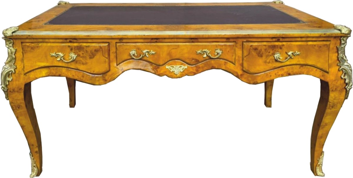 Casa Padrino Barock Schreibtisch Vogelaugenahorn / Gold 160 cm - Barock Büro Möbel