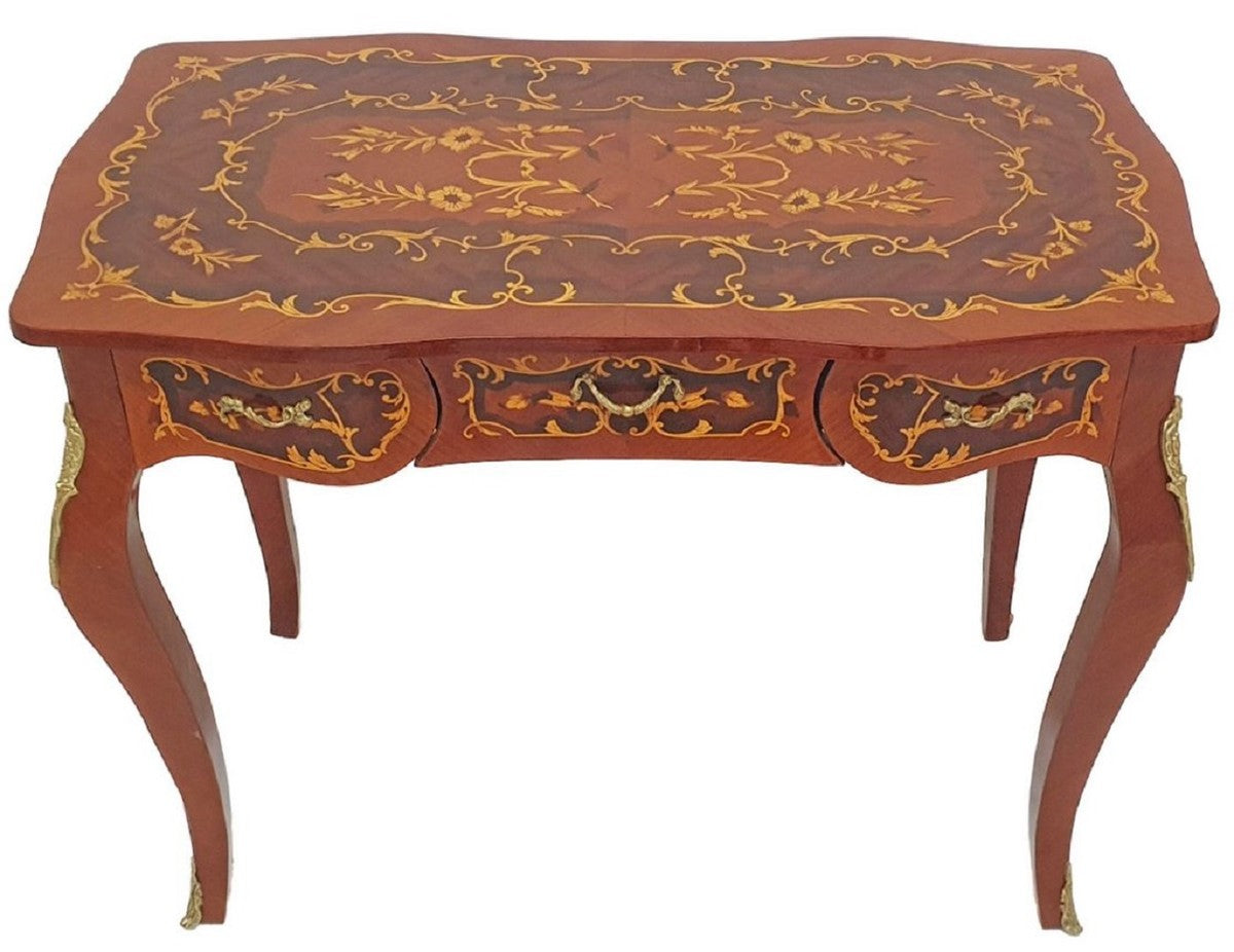 Casa Padrino Barock Sekretär Braun - Handgefertigter Barockstil Schreibtisch mit 3 Schubladen - Büromöbel im Barockstil - Barock Möbel - Barock Einrichtung - Büro Einrichtung im Barockstil