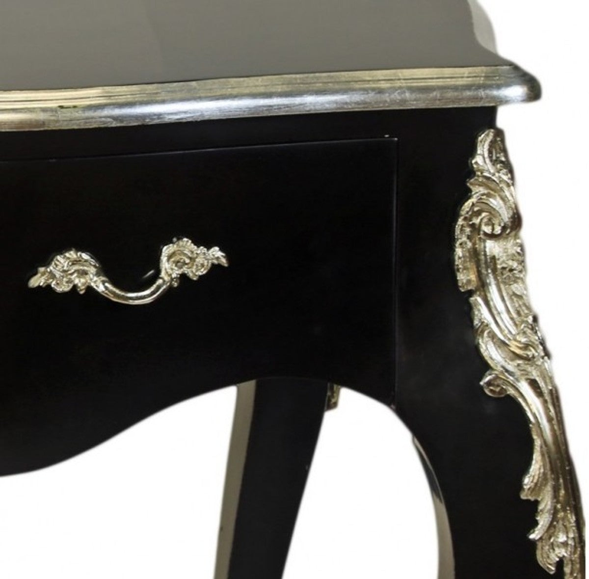 Casa Padrino Luxus Barock Sekretär Schwarz / Silber 150 cm - Schreibtisch Massivholz mit Metallapplikationen