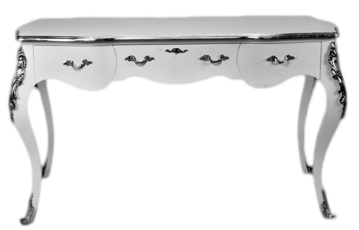 Casa Padrino Luxus Barock Sekretär Schreibtisch in Weiß und Silber, 150 x 75 x 85 cm