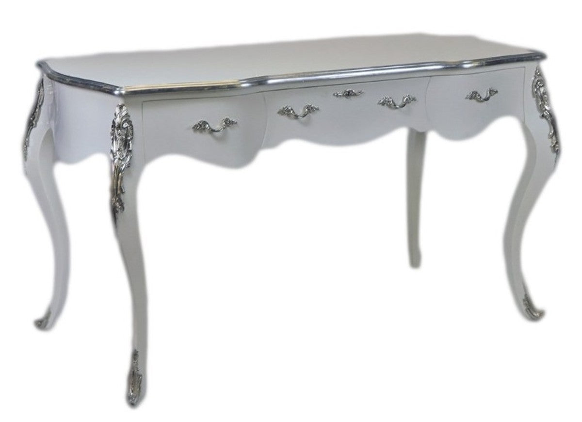 Casa Padrino Luxus Barock Sekretär Schreibtisch in Weiß und Silber, 150 x 75 x 85 cm
