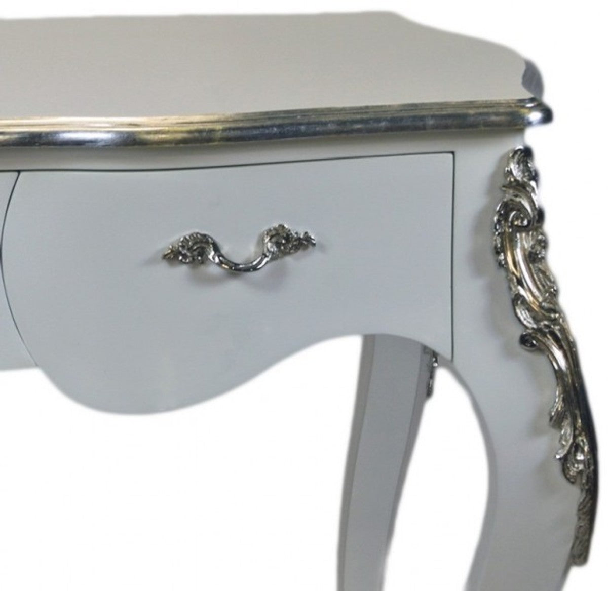 Casa Padrino Luxus Barock Sekretär Schreibtisch in Weiß und Silber, 150 x 75 x 85 cm
