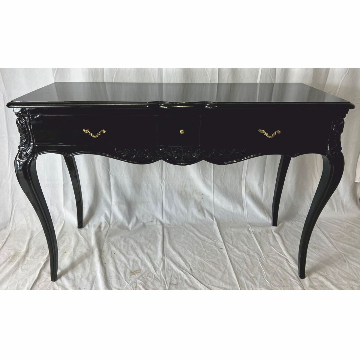 Casa Padrino Barock Sekretär mit 3 Schubladen Schwarz / Messing - Barock Büro Möbel