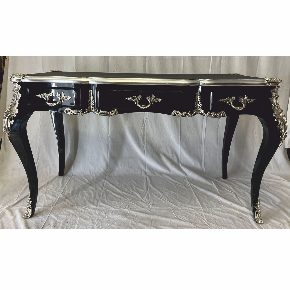 Casa Padrino Barock Sekretär mit 3 Schubladen Schwarz / Silber - Barock Büro Möbel