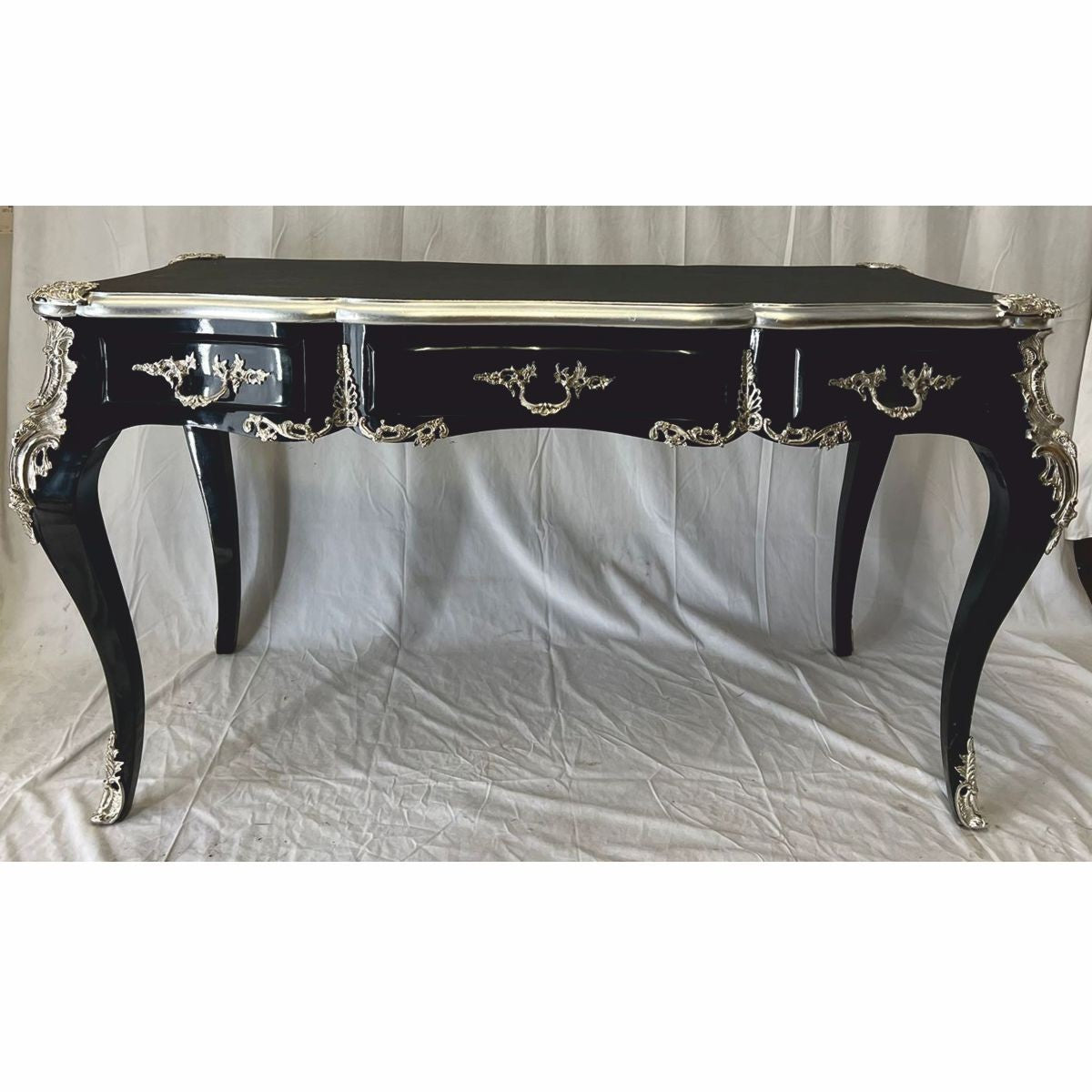 Casa Padrino Barock Sekretär mit 3 Schubladen Schwarz / Silber - Barock Büro Möbel