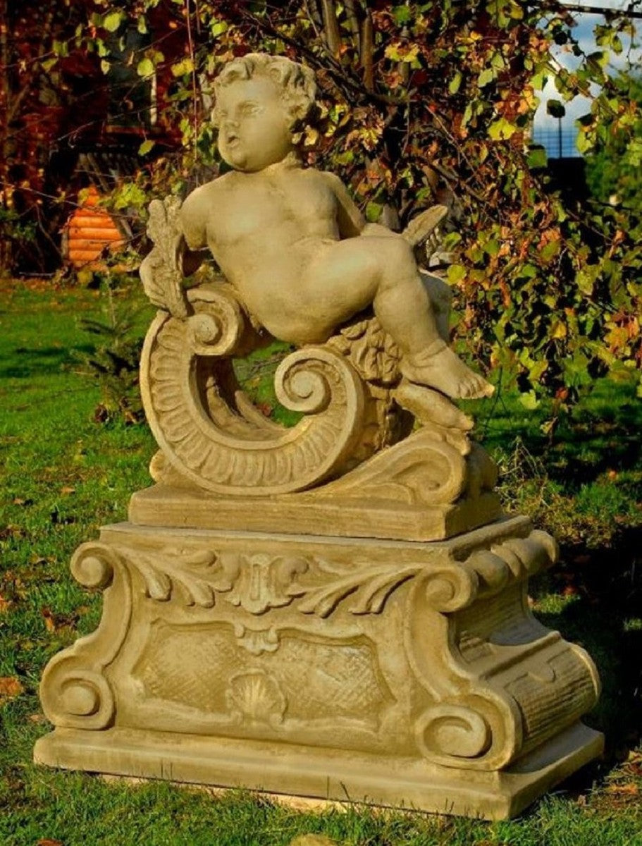 Casa Padrino Barock Sockel 80 x 36 x H. 40 cm - Prunkvoller Gartensockel im Barockstil - Gartendeko Stein Sockel - Barock Garten Deko Accessoires - Barock Terrassen Deko Accessoires