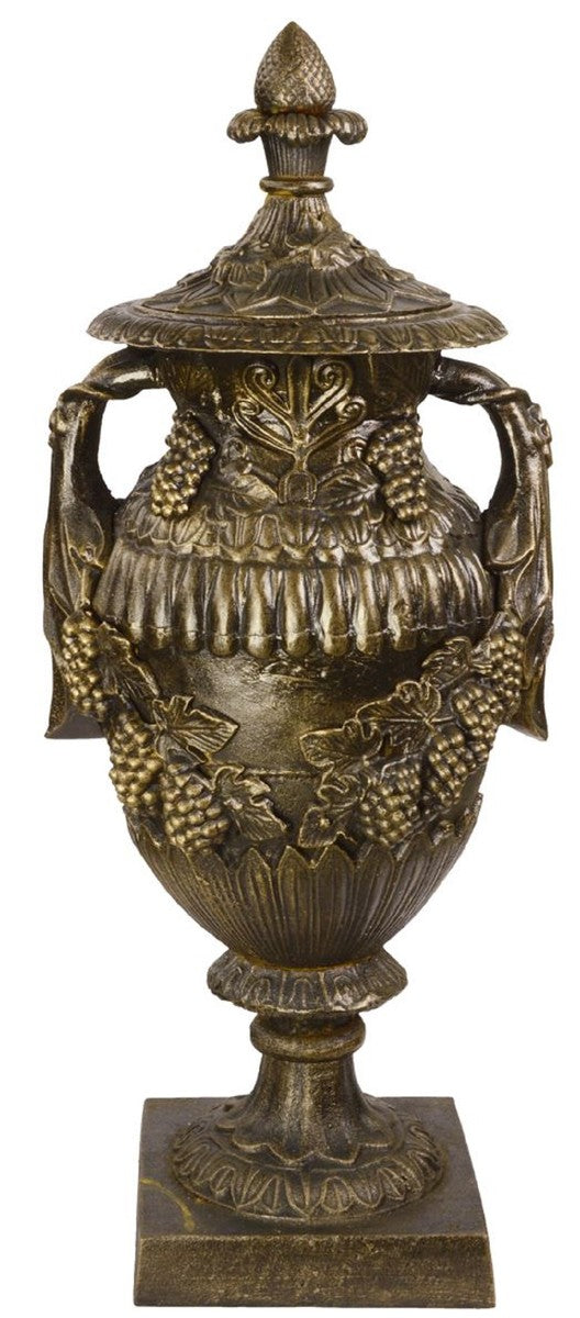 Casa Padrino vaso barocco bronzo antico 38 x 32 x A. 91 cm - Magnifico vaso di fiori in ghisa - Vaso barocco per giardino e terrazza - Accessori per decorazione barocco per giardino e terrazza