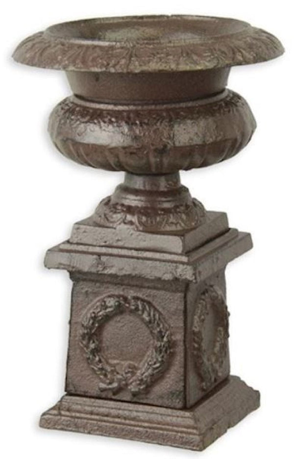 Casa Padrino florero barroco marrón antiguo Ø 14,3 x A. 21,7 cm - Jarrón pequeño redondo de hierro fundido con base - Florero de decoración de jardín - Accesorios de decoración barroco