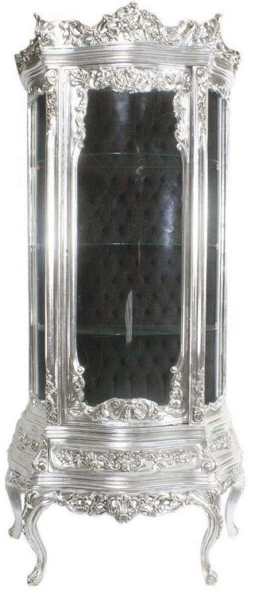 Casa Padrino vetrina barocco argento / nero 80 x 40 x A. 200 cm - Vetrina barocco ornato con porta in vetro e bellissime decorazioni - Mobili Barocchi