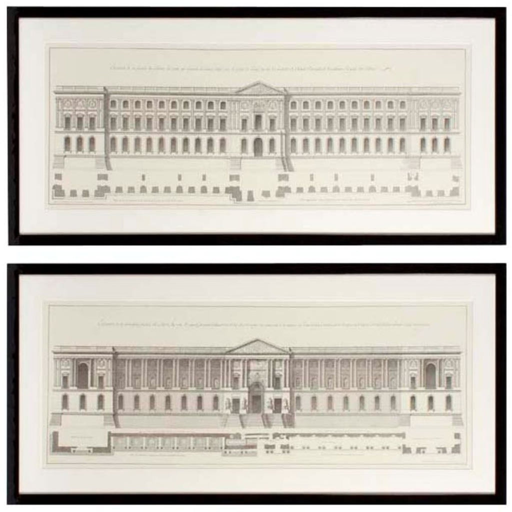 Casa Padrino Bilder / Kunstdruck Set Fassade vom Louvre Mehrfarbig 109 x H. 52 cm - Luxus Wohnzimmer Dekoration