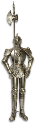 Casa Padrino Ritterrüstung mit Lanze Antik Silber H. 213 cm - Mittelalter Deko Eisen Rüstung