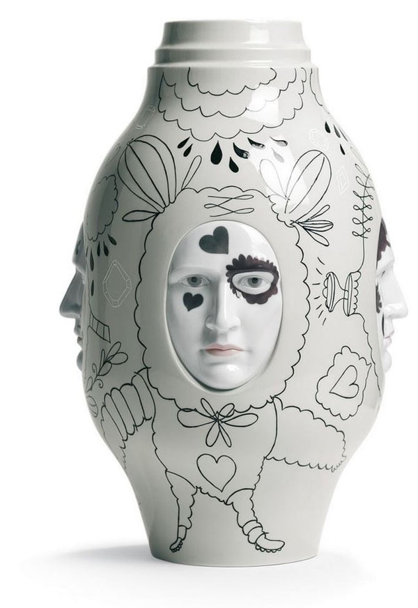 Casa Padrino Vase de designer en porcelaine beige / noir Ø 31 x H. 52 cm - Décoration de luxe artisanale et peinte à la main
