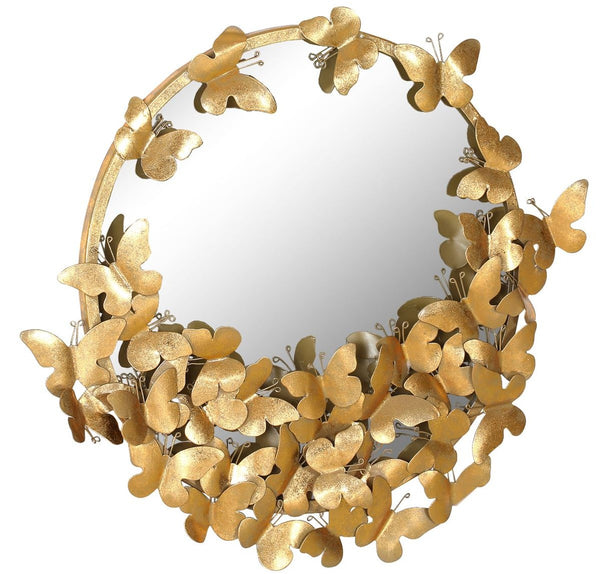 Casa Padrino miroir design or 73 x 5 x H. 70 cm - Miroir mural moderne en métal peint par poudrage avec papillons décoratifs - Accessoires Déco