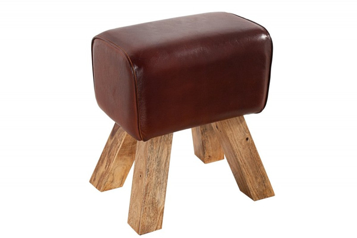 Casa Padrino Echtleder Hocker Braun 40 x 30 x H. 45 cm - Designer Sitzhocker - Unikat