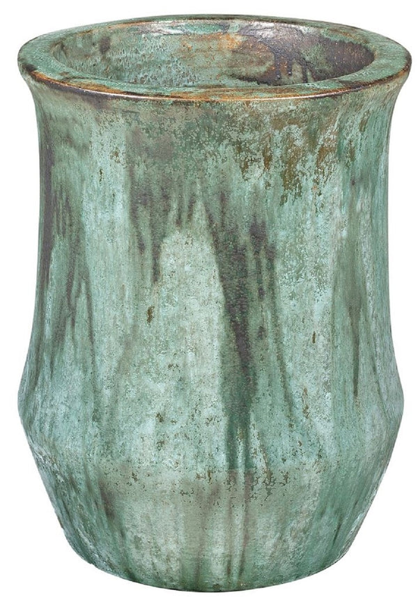 Casa Padrino vaso da fiori Art Nouveau verde opale Ø 46 x A. 60 cm - Vaso per piante rotondo fatto a mano in terracotta - Accessori per la decorazione di giardini e terrazze