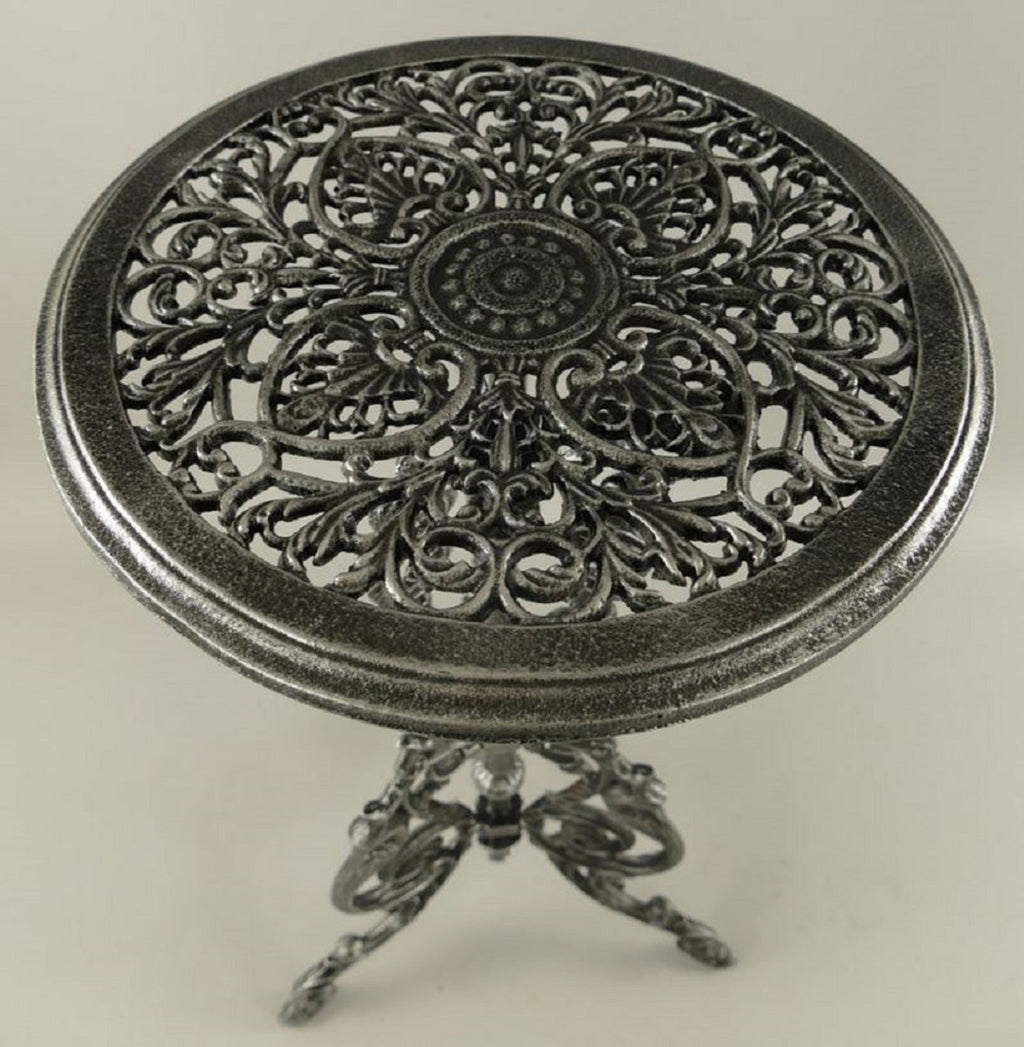 Casa Padrino Jugendstil Garten Beistelltisch Antik Grau / Schwarz Ø 36 x H. 70 cm - Runder Garten Metall Tisch - Runder Blumentisch - Barock & Jugendstil Garten Möbel