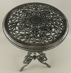 Casa Padrino Jugendstil Garten Beistelltisch Antik Grau / Schwarz Ø 36 x H. 70 cm - Runder Garten Metall Tisch - Runder Blumentisch - Barock & Jugendstil Garten Möbel
