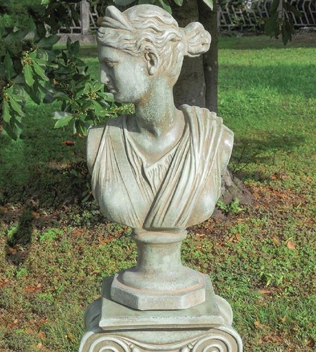 Casa Padrino Jugendstil Garten Deko Büste Dame Antik Grün H. 45 cm