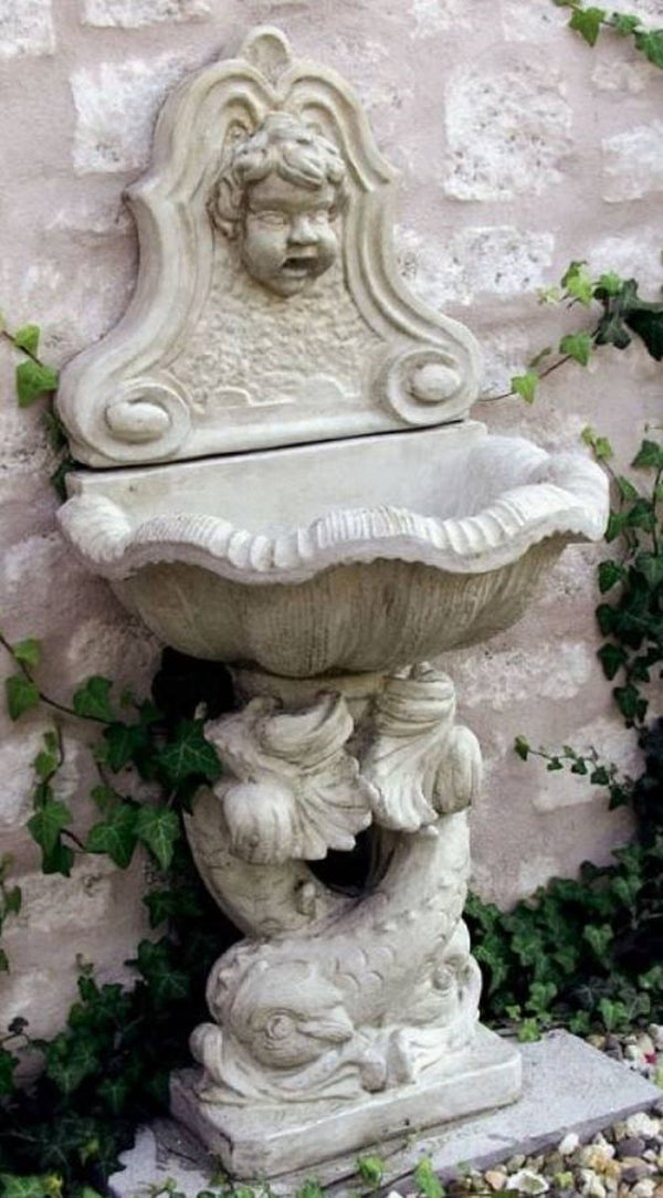 Casa Padrino fontana a muro Art Nouveau bianco grigio stile antico 43 x 60 x A. 125 cm - Elegante fontana da giardino - Accessori per Decorazione da Giardino in Stile Barocco e Art Nouveau