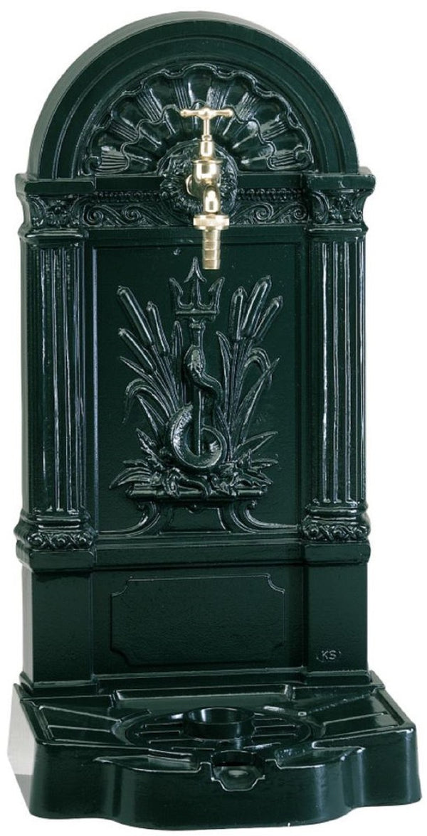 Casa Padrino fontana a muro Art Nouveau verde 33 x 30 x A. 75 cm - Fontana da giardino nostalgica con rubinetto - Accessori da Giardino