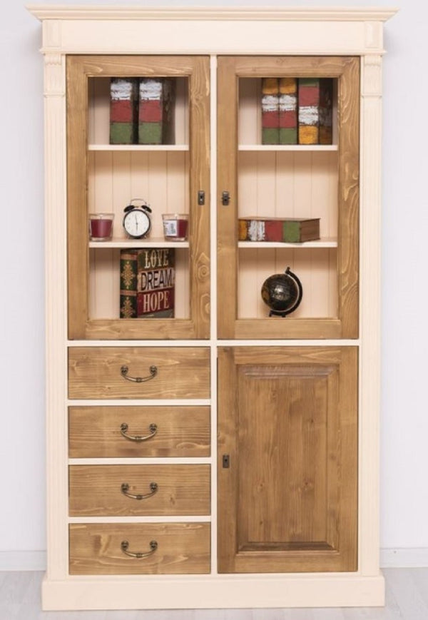 Casa Padrino armadio in stile country crema / marrone 120 x 39 x A. 197 cm - Armadio per sala da pranzo in stile country - Vetrina stile country - Mobile legno massello - Mobile in stile country