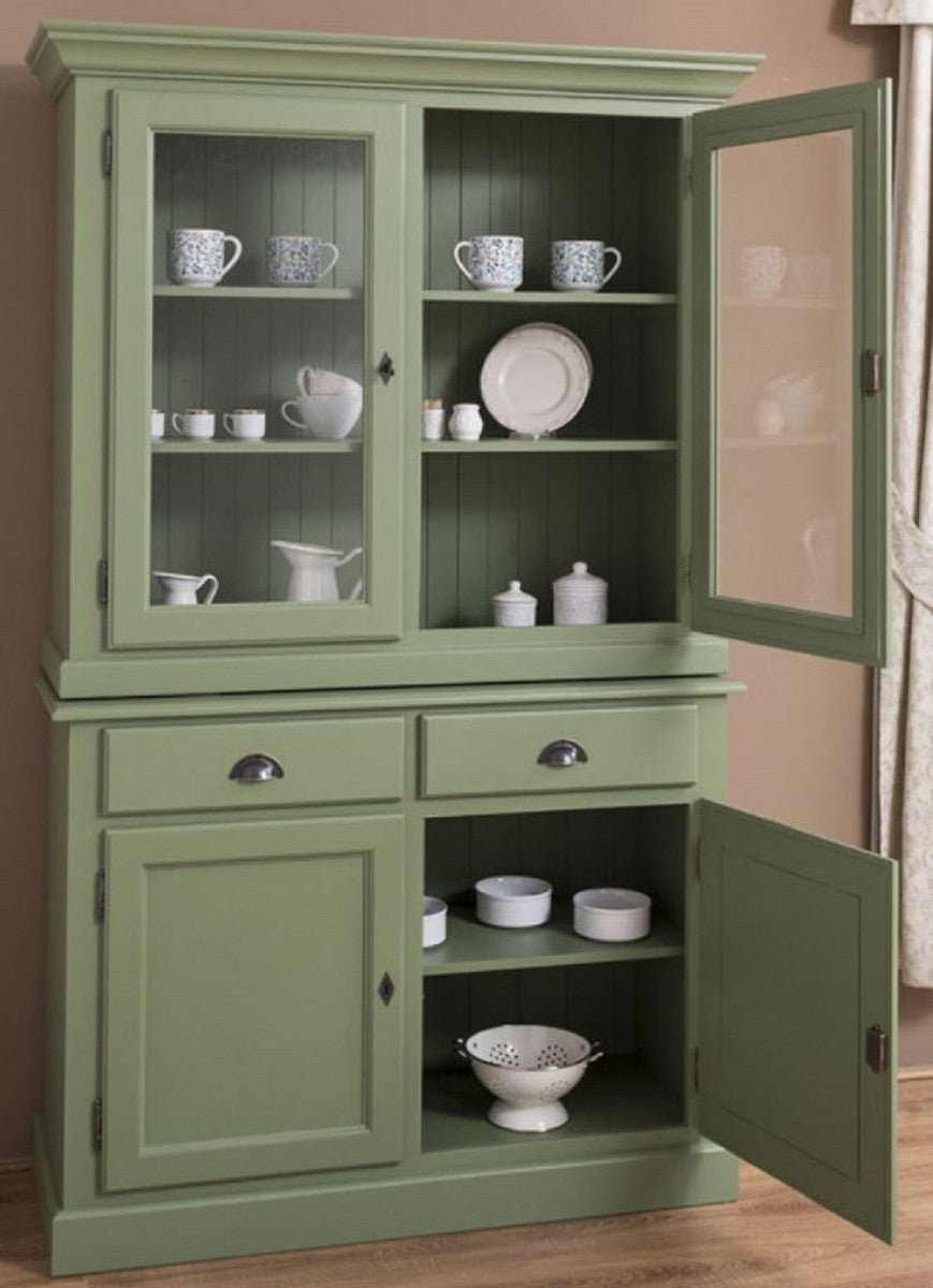 Casa Padrino Landhausstil Esszimmerschrank Grün 126 x 45 x H. 200 cm - Massivholz Küchenschrank - Esszimmermöbel im Landhausstil - Landhausstil Einrichtung - Esszimmer Einrichtung