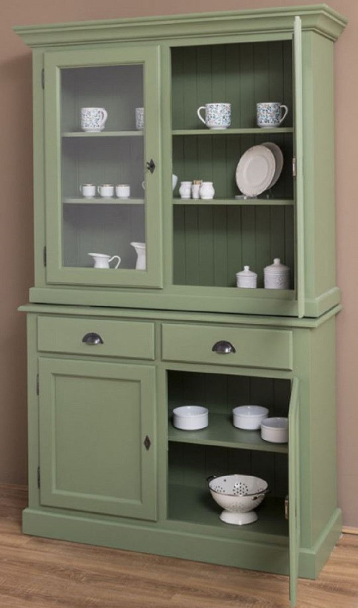 Casa Padrino Landhausstil Esszimmerschrank Grün 126 x 45 x H. 200 cm - Massivholz Küchenschrank - Esszimmermöbel im Landhausstil - Landhausstil Einrichtung - Esszimmer Einrichtung