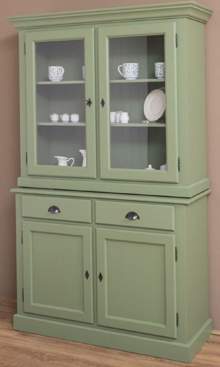 Casa Padrino Landhausstil Esszimmerschrank Grün 126 x 45 x H. 200 cm - Massivholz Küchenschrank - Esszimmermöbel im Landhausstil - Landhausstil Einrichtung - Esszimmer Einrichtung