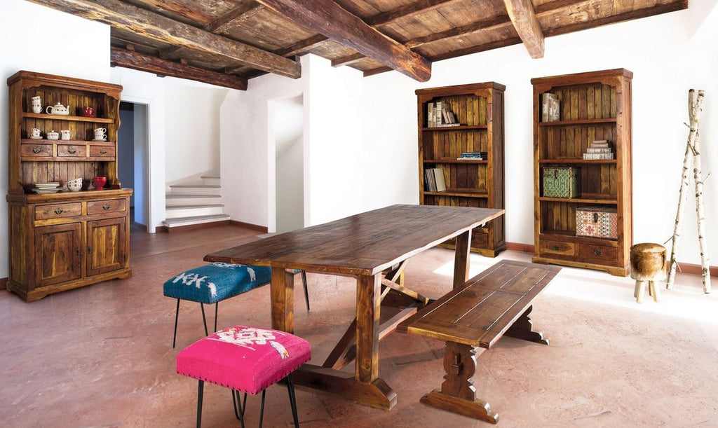 Casa Padrino Landhausstil Esszimmerschrank Braun / Naturfarben 107 x 45 x H. 190 cm - Massivholz Küchenschrank - Esszimmer Möbel im Landhausstil - Landhausstil Esszimmer Einrichtung