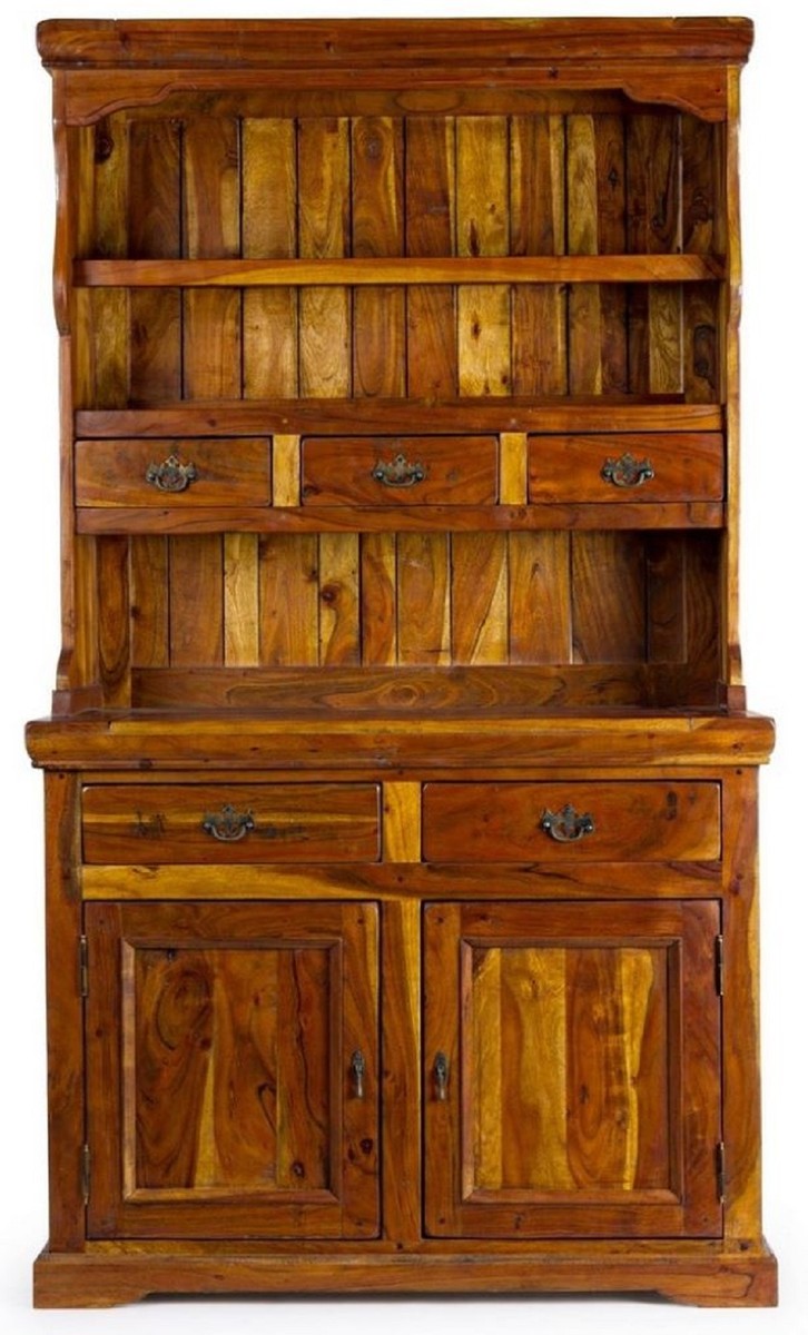 Casa Padrino Landhausstil Esszimmerschrank Braun / Naturfarben 107 x 45 x H. 190 cm - Massivholz Küchenschrank - Esszimmer Möbel im Landhausstil - Landhausstil Esszimmer Einrichtung