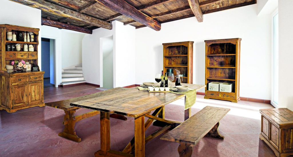 Casa Padrino Landhausstil Esszimmerschrank Braun / Naturfarben 107 x 45 x H. 190 cm - Massivholz Küchenschrank - Esszimmer Möbel im Landhausstil - Landhausstil Esszimmer Einrichtung