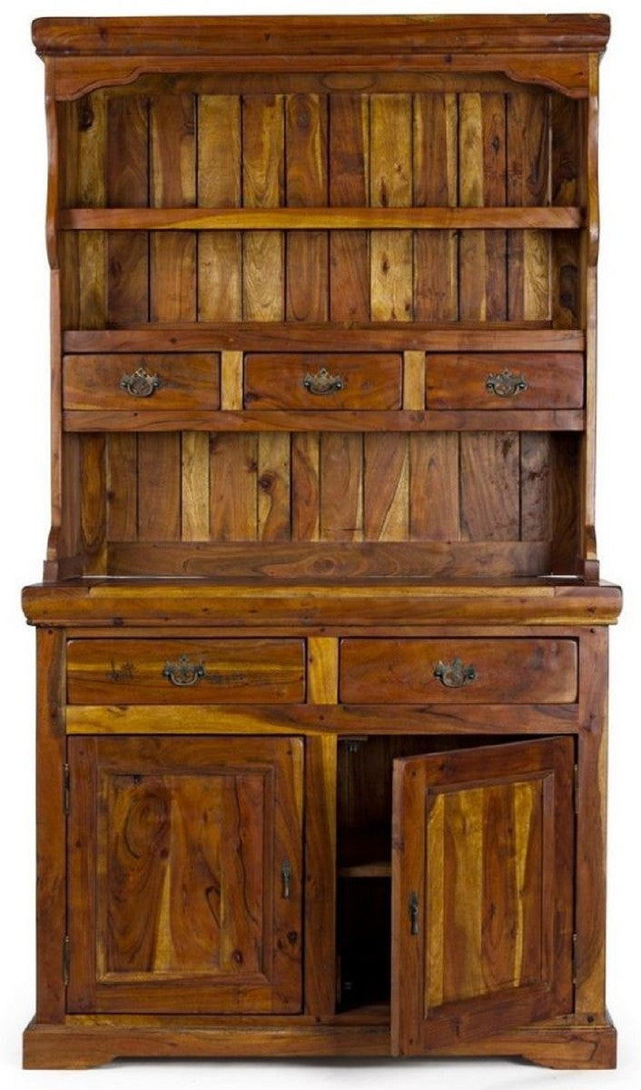 Casa Padrino Landhausstil Esszimmerschrank Braun / Naturfarben 107 x 45 x H. 190 cm - Massivholz Küchenschrank - Esszimmer Möbel im Landhausstil - Landhausstil Esszimmer Einrichtung
