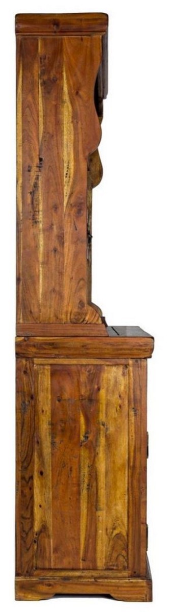 Casa Padrino Landhausstil Esszimmerschrank Braun / Naturfarben 107 x 45 x H. 190 cm - Massivholz Küchenschrank - Esszimmer Möbel im Landhausstil - Landhausstil Esszimmer Einrichtung