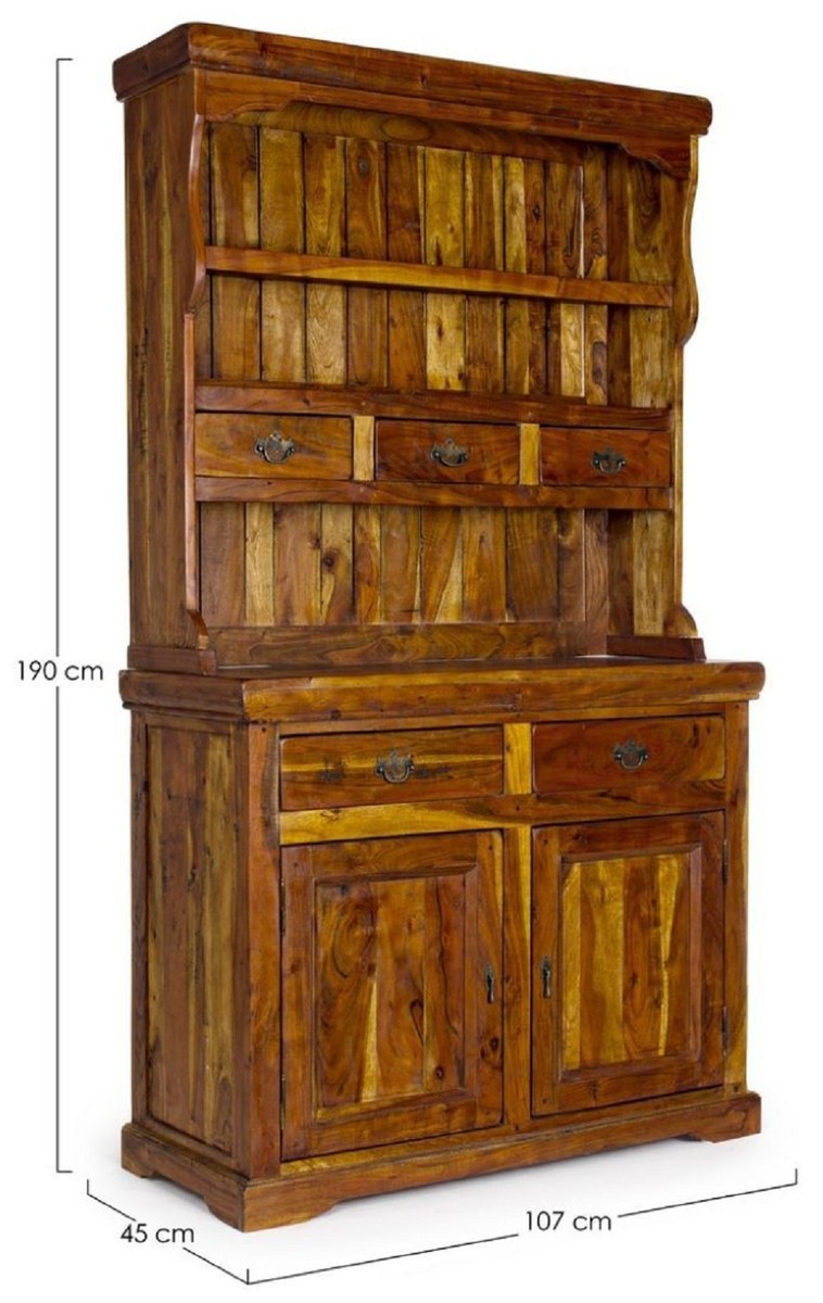 Casa Padrino Landhausstil Esszimmerschrank Braun / Naturfarben 107 x 45 x H. 190 cm - Massivholz Küchenschrank - Esszimmer Möbel im Landhausstil - Landhausstil Esszimmer Einrichtung