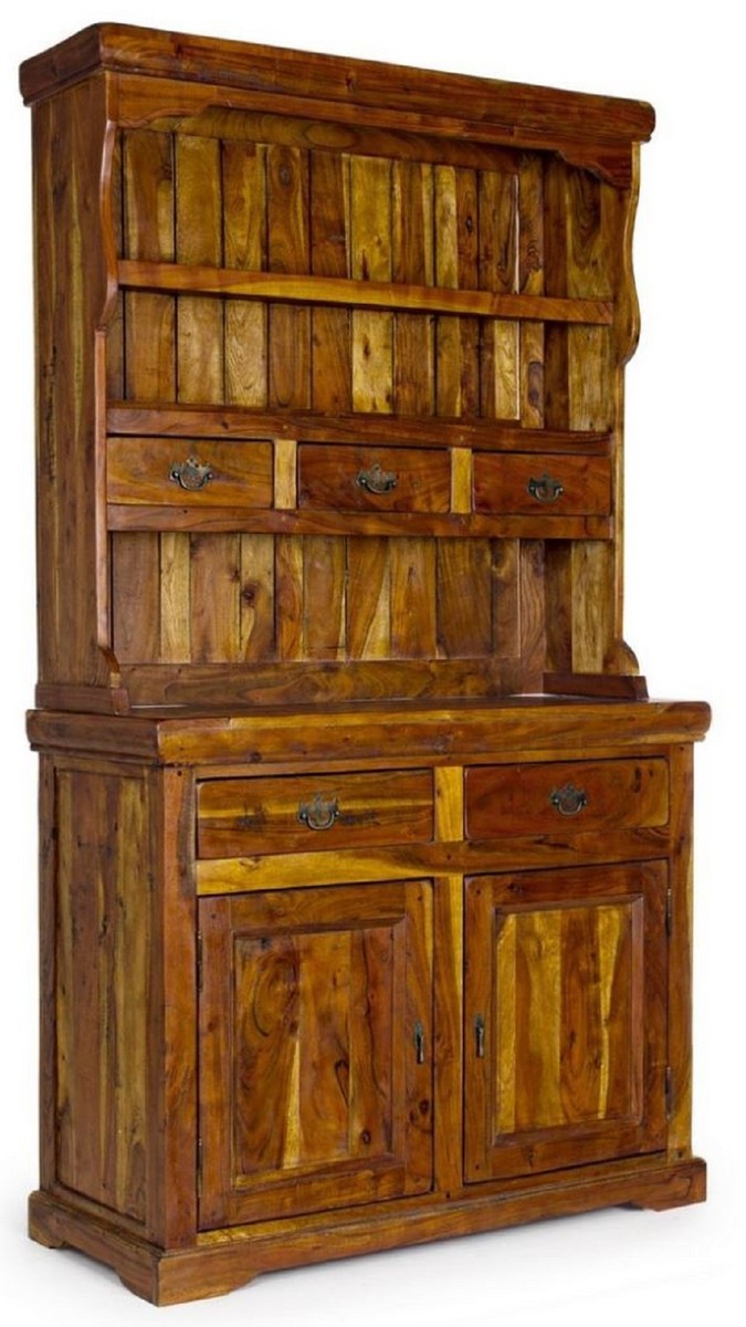 Casa Padrino Landhausstil Esszimmerschrank Braun / Naturfarben 107 x 45 x H. 190 cm - Massivholz Küchenschrank - Esszimmer Möbel im Landhausstil - Landhausstil Esszimmer Einrichtung