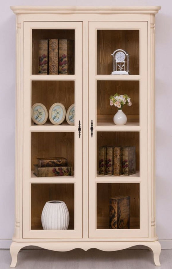 Casa Padrino vetrina country crema / marrone 112 x 49 x A. 190 cm - Armadio in legno massello con 2 ante in vetro - Mobile in legno massello - Mobile in stile country - Arredamento stile country