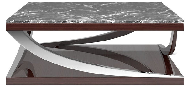 Casa Padrino table basse de luxe noir / marron foncé / argent 120 x 120 x H. 43 cm - Table de salon noble avec plateau en marbre - Meubles de Salon de Luxe
