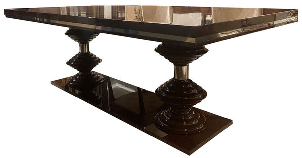 Casa Padrino table de salle à manger Art Déco de luxe marron foncé brillant / or 220 x 110 x H. 78 cm - Table de salle à manger noble - Table de cuisine - Mobilier de Salle à Manger Art Déco