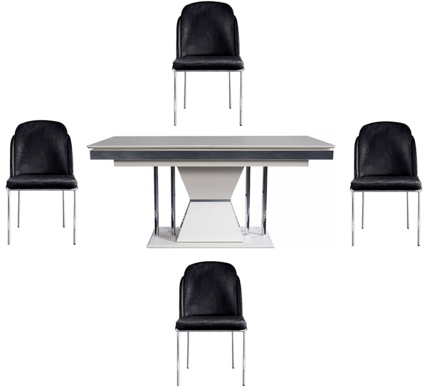 Casa Padrino set da pranzo Art Déco di lusso nero / bianco / grigio / argento - 1 Tavolo da Pranzo e 4 Sedie da Pranzo - Mobili da Sala da Pranzo Art Déco Nobile