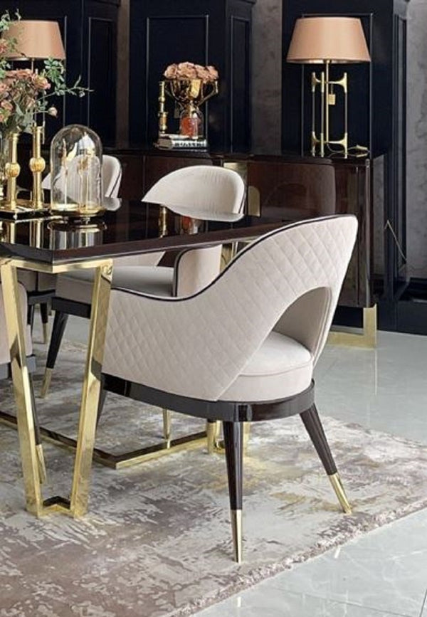 Casa Padrino ensemble de chaises de salle à manger Art Déco de luxe beige / marron foncé / or - Ensemble de 6 chaises de cuisine - Meubles de salle à manger Art Déco de haute qualité