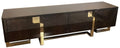 Casa Padrino Luxus Art Deco TV Schrank Dunkelbraun / Gold 220 x 50 x H. 60 cm - Edler Fernsehschrank mit 4 Türen - Art Deco Wohnzimmer Möbel