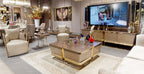Casa Padrino Luxus TV Schrank Grau / Gold 254 x 50 x H. 65 cm - Massivholz Sideboard mit 4 Türen - Wohnzimmer Möbel - Luxus Möbel - Luxus Einrichtung