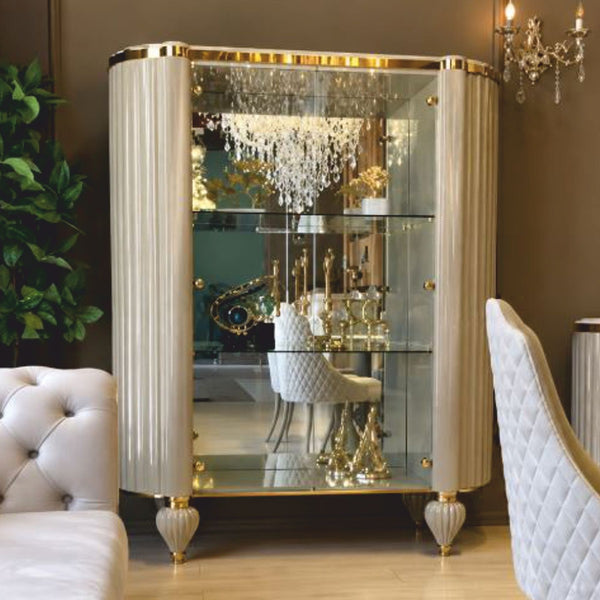 Casa Padrino Vitrine Art Déco de luxe avec 2 Portes Vitrées Gris / Or 142 x H. 182 cm - Mobilier pour Salle à Manger et Hôtel Art Déco de Luxe
